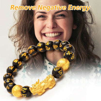 Black Onyx Om Mani Padme Hum Beads Pixiu Bracelet