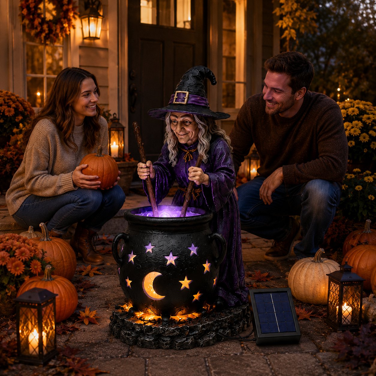 ☀️🔮Solar Witch & Glowing Cauldron Halloween Garden Light