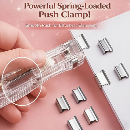2 Pcs Portable Binder Clip Stapler, with 100 Pcs Small Binder Clips, Non-Destructive Paper Clam Dispenser for Office, Home, School