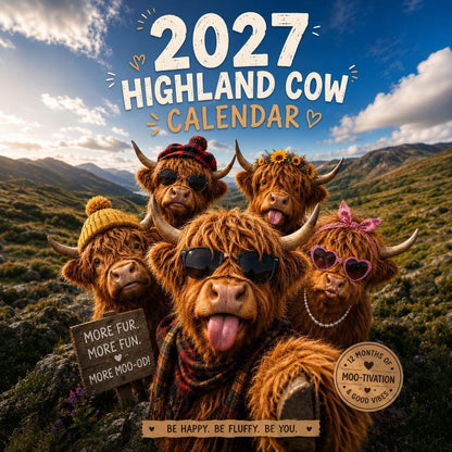 🤣🐂2027 Funny Highland Cow Wall Calendar | A4 Hanging Calendar