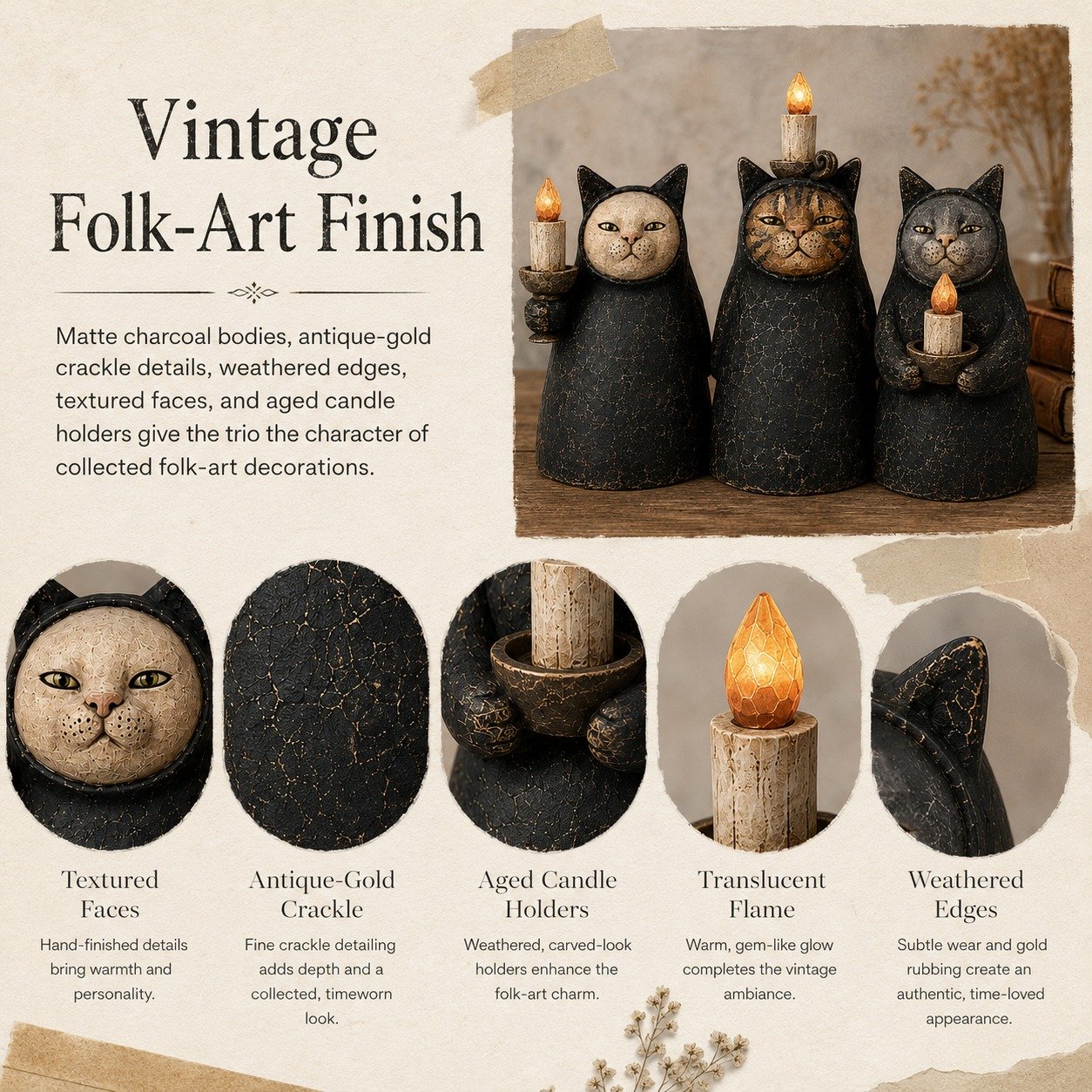 Mysterious Hooded Cat Candlelight Figurine