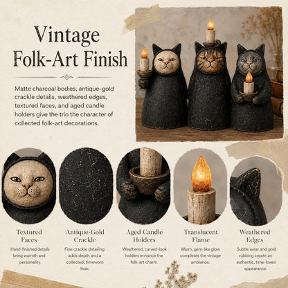 Mysterious Hooded Cat Candlelight Figurine