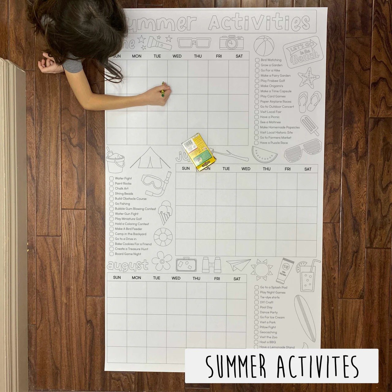 ☀️ Giant Summer Activity Calendar Coloring Poster | 30×50 Inch Family Summer Planner