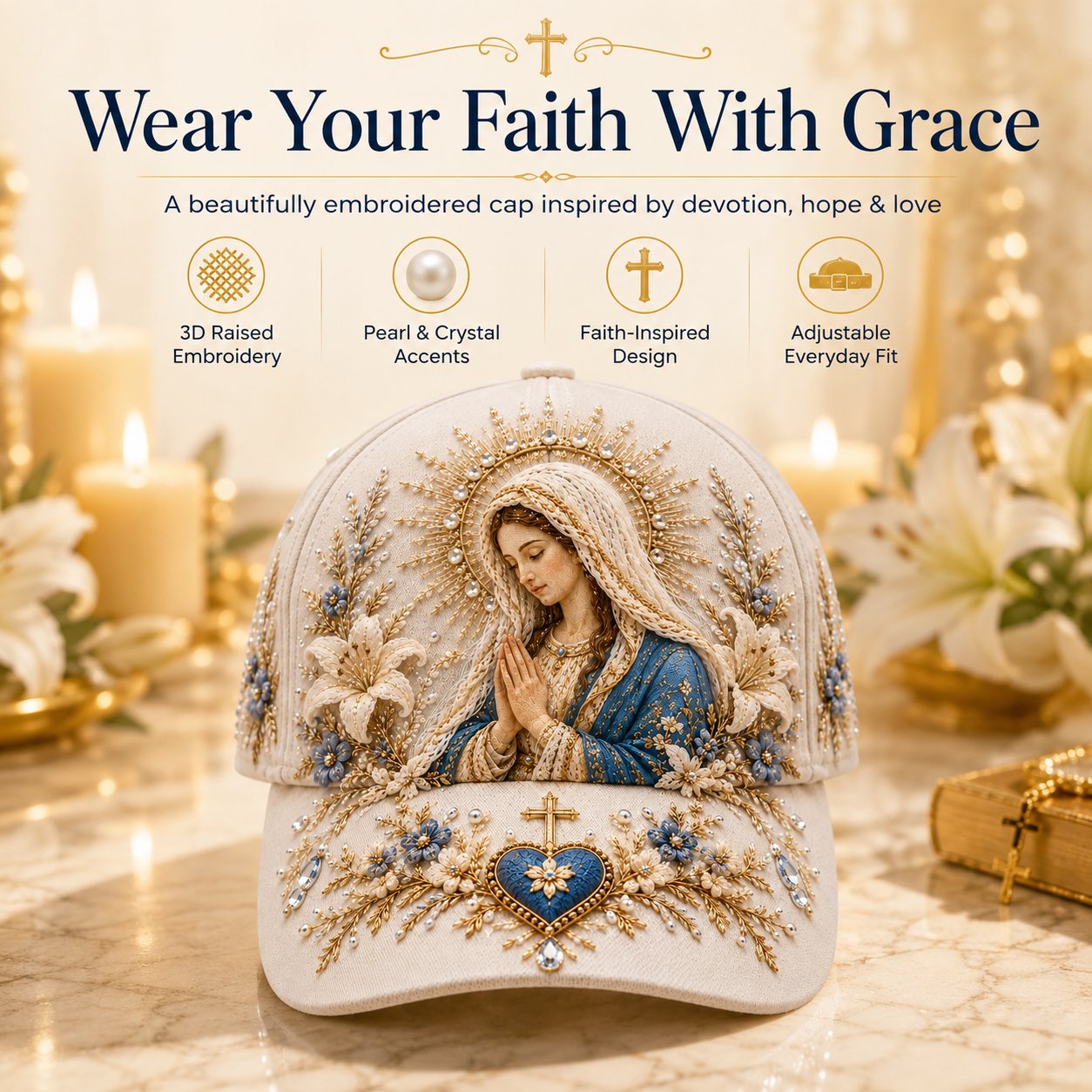 🔥 HOT SALE 49% OFF - ❤️ Sacred Faith Embroidered Baseball Cap | 3D Raised Christian Design, Unisex Comfortable Adjustable Hat for Church, Outdoor Walks & Daily Wear ✝️✨