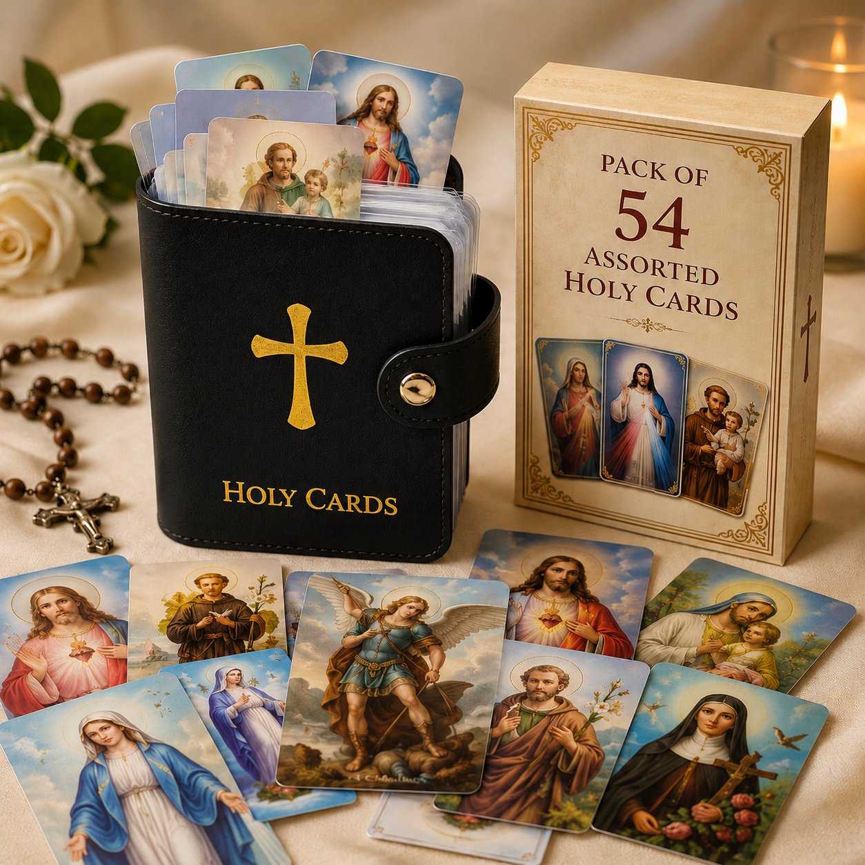 ✝️🎁Catholic Genuine Leather Holy Card Holder – Pocket Prayer Card Organizer with Snap Closure