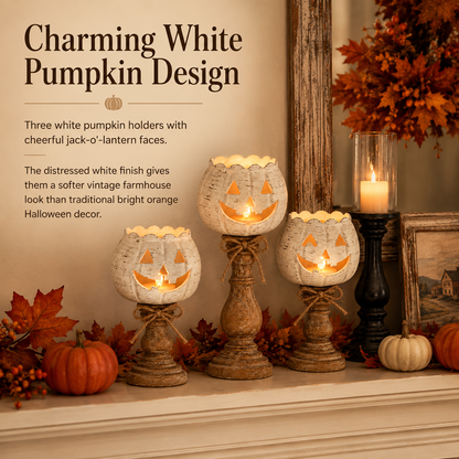 🎃2026 Bestseller✨Rustic White Pumpkin Tealight Candle Holder 🔥