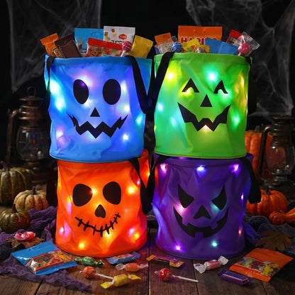 👻 Glow-in-the-Dark Halloween LED Candy Basket  Bags🎃5 Pack Pumpkin Trick or Treat Bags with Glow Lights for Kids, Parties & Halloween Decorations