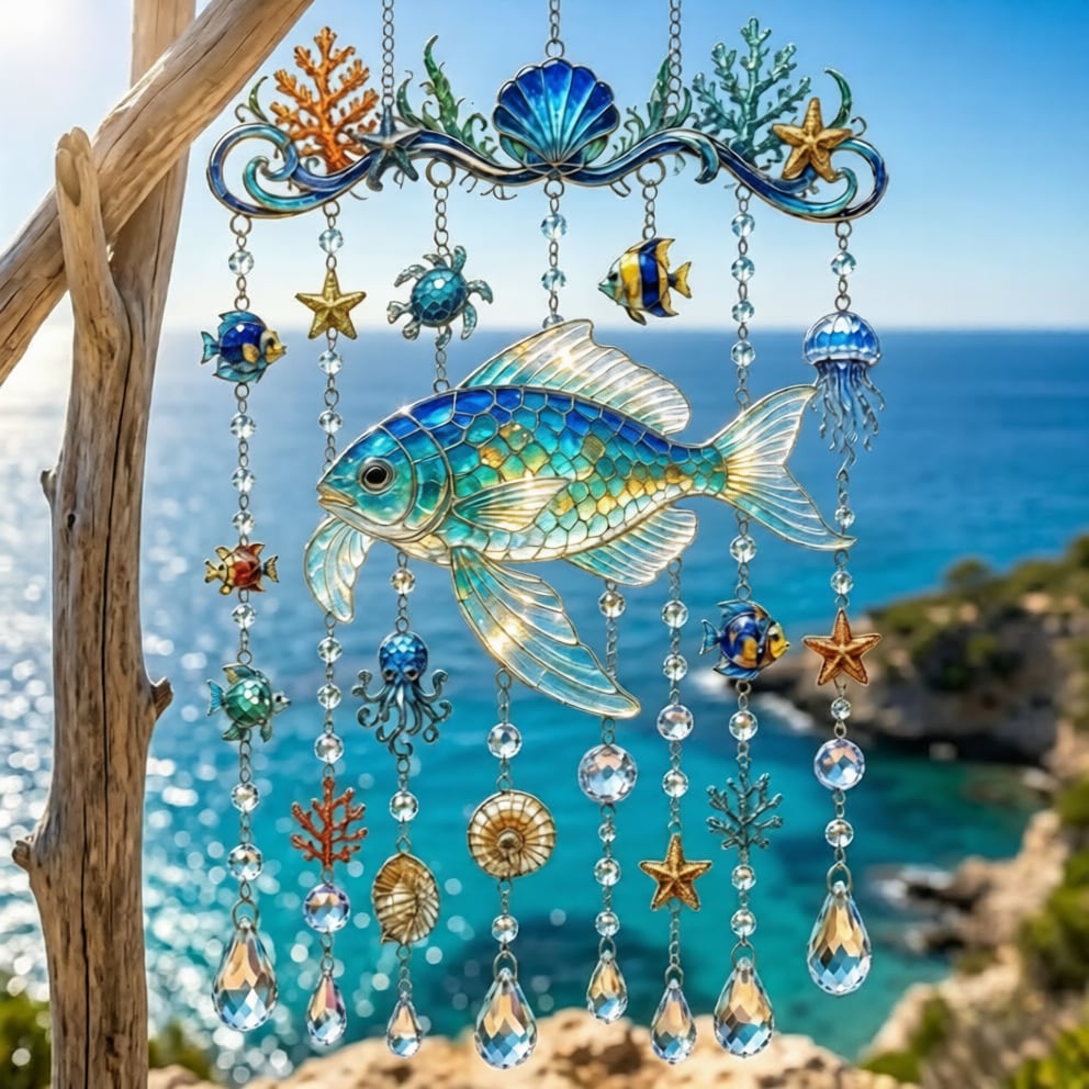 🐋 Ocean-Themed Crystal Wind Chime – Bring the Ocean Glow to Your Garden