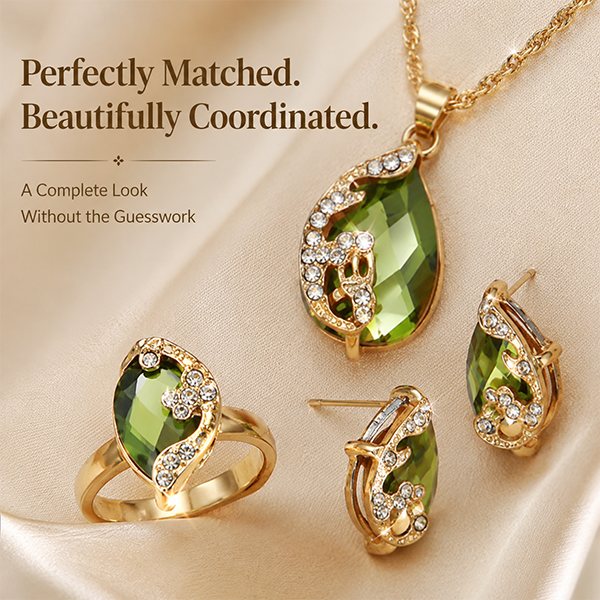 Elegant Floral Crystal Watch & Matching Jewelry Set for Women