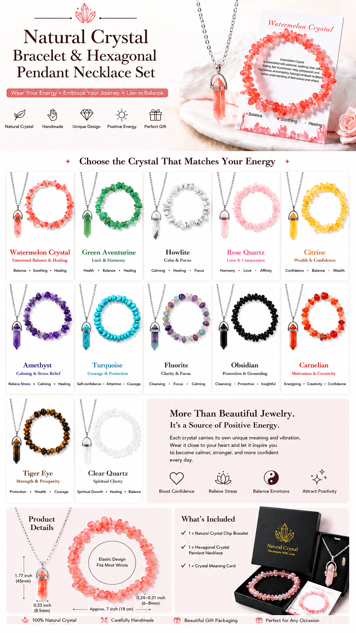 Crystal Healing Necklace & Bracelet Set