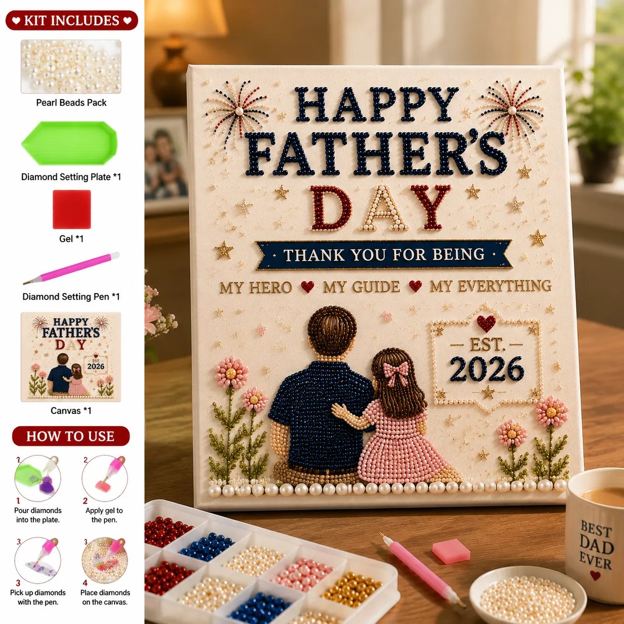 🔥Last Day 50% OFF - 👨‍👧‍👦 Best Dad Ever DIY Pearl Painting Kit ✨💙