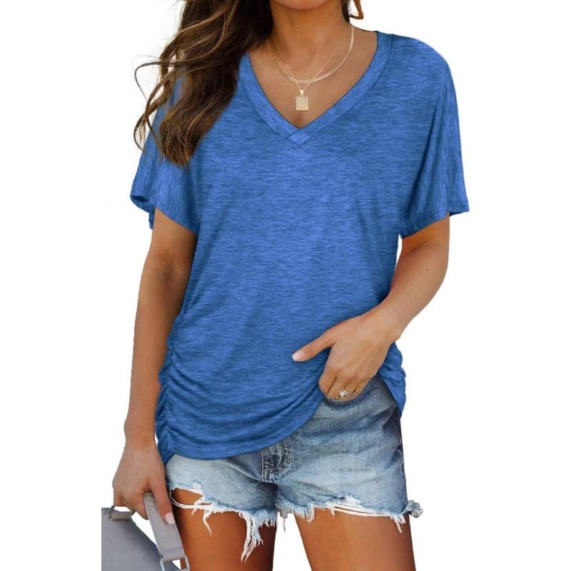 🔥Last Day 65% OFF - Womens Short Sleeve V Neck Dolman Tops with Side Shirring Loose Fit Shirts