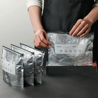 2026 New Resealable Vacuum Zipper Pouches for Food, Stand Up Foil Sealable Bags with Label and Zip Lock for Vegetable Fruit Meat