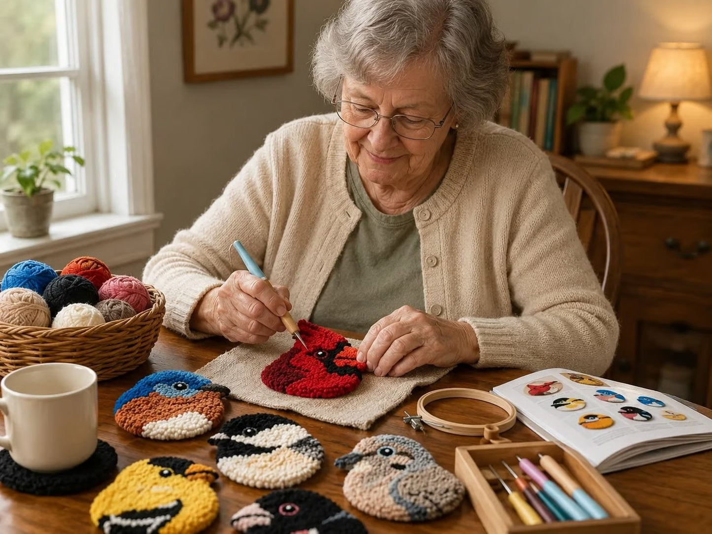 🧵Beginner-Friendly🐦DIY Bird Coasters Punch Needle Kit☕(Quick-Dry, Moisture-Proof & Easy-Clean)
