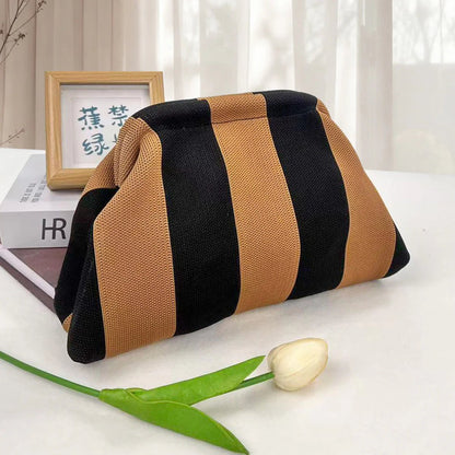 Women's Striped &amp; Diamond Dot Cloud Handbag – Lightweight Clip-Top Crossbody Bag for Everyday Style 👜