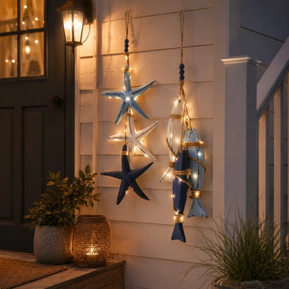 ⭐2026 HOT SALE🐟🌊Lighted Coastal Wooden Starfish & Fish Hanging Decor