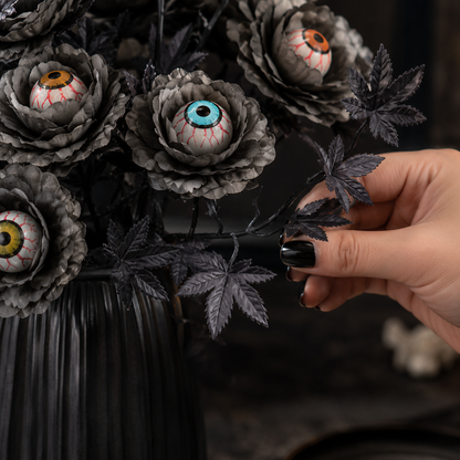 👁️Halloween Eyeball Black Rose Bouquet, Spooky Artificial Flower Arrangement, Gothic Halloween Table Decor