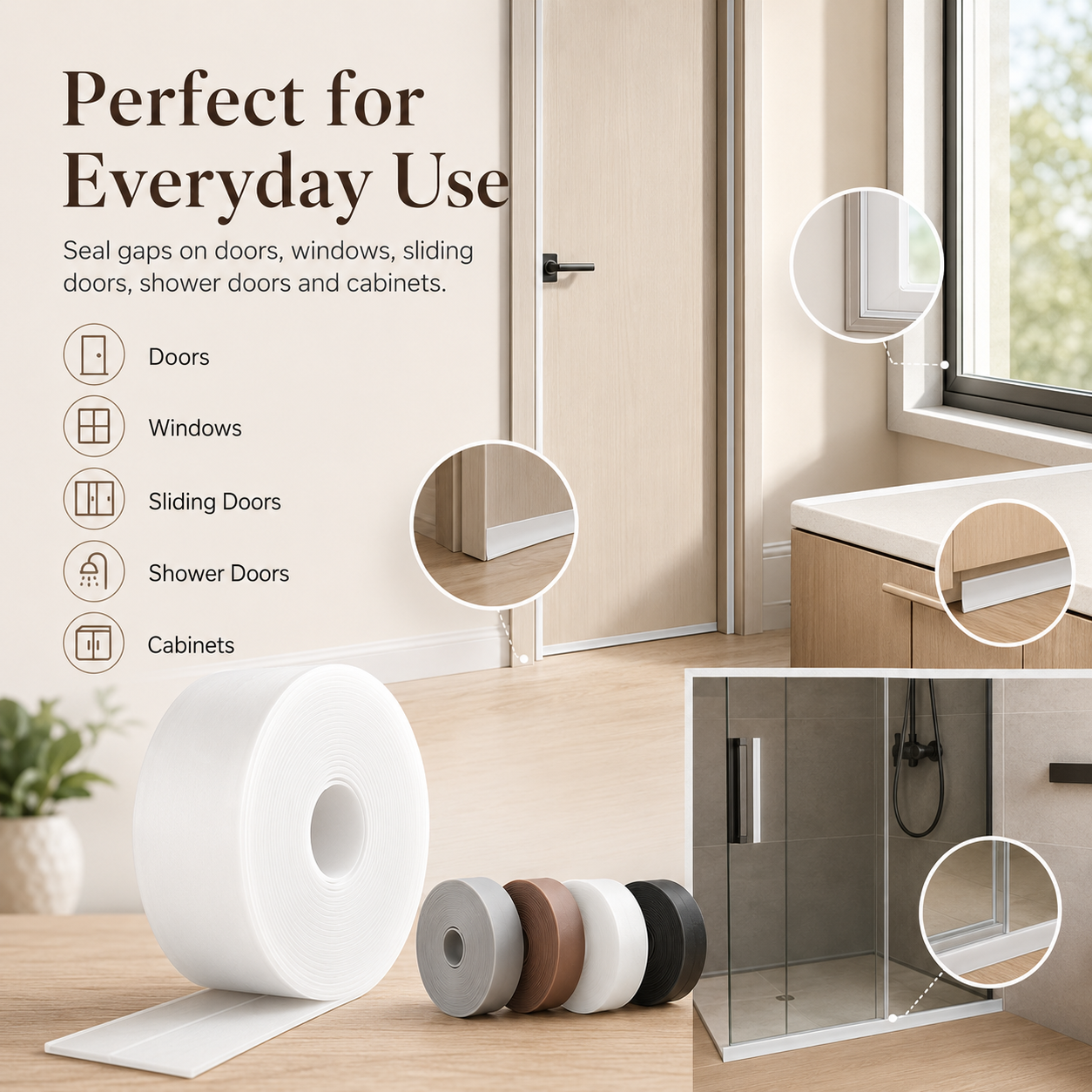 16.4Ft Door Weather Stripping | Adhesive Draft Stopper Seal Strip for Doors, Windows & Shower Doors