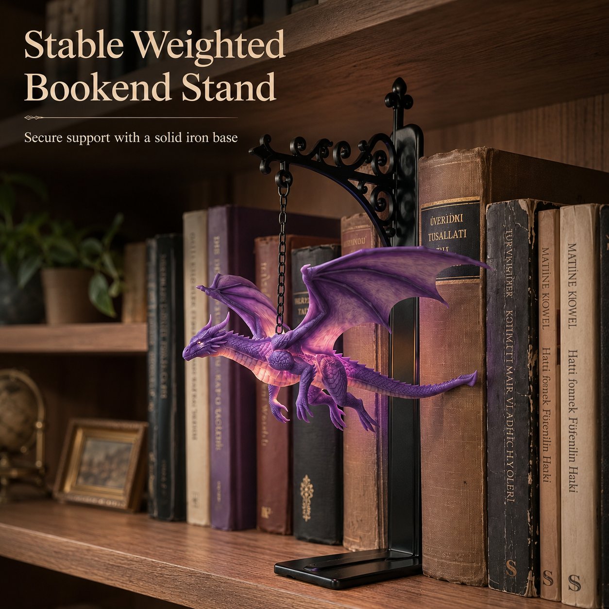 🔥LAST DAY 50% OFF - 🐉DragonGlow Hanging Purple Dragon Bookend Light
