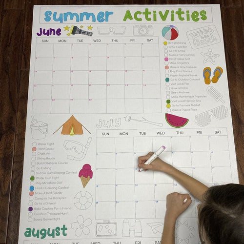 ☀️ Giant Summer Activity Calendar Coloring Poster | 30×50 Inch Family Summer Planner