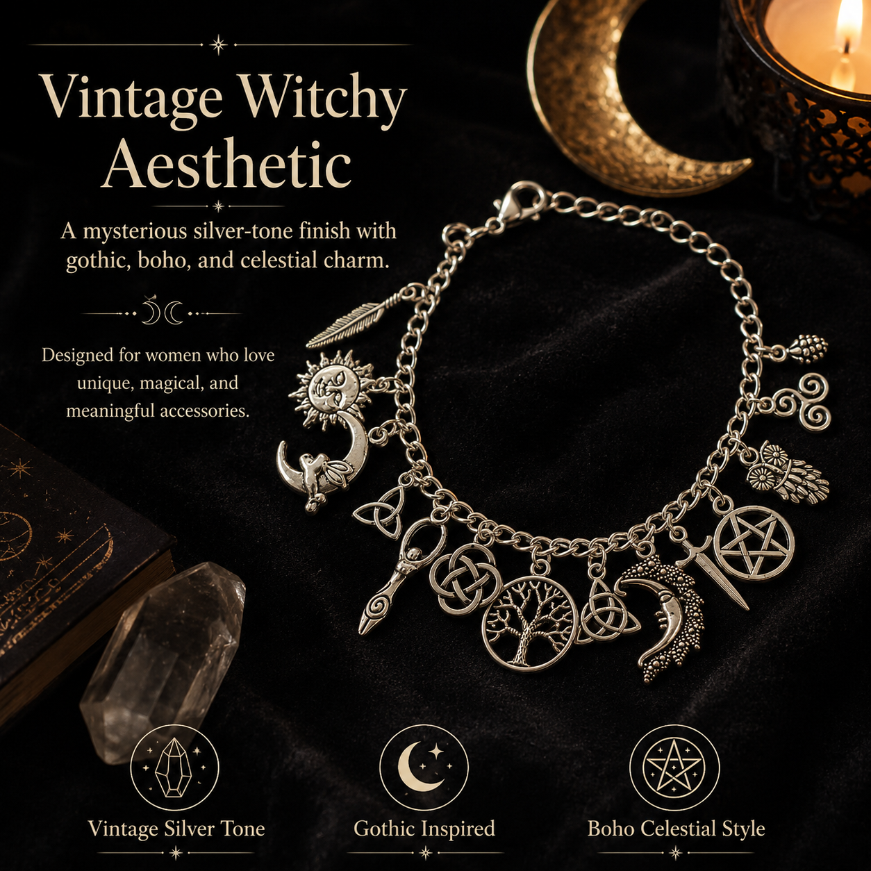 🔥Limited Time 60% Off✨Vintage Witchy Charm Bracelet-Wear Your Story. 7 Charms, 7 Meanings, One Bracelet.