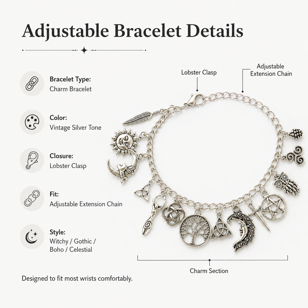 🔥Limited Time 60% Off✨Vintage Witchy Charm Bracelet-Wear Your Story. 7 Charms, 7 Meanings, One Bracelet.