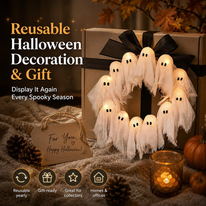 Light-Up Halloween Ghost Wreath