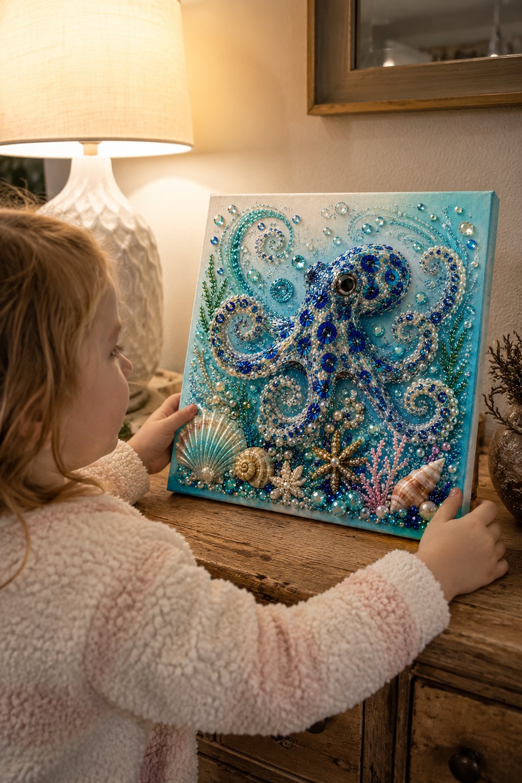 🌊Premium 3D Pearl Ocean Wall Art Kit | Luxury Ocean Theme CanvaAs with Scratch-Resistant Non-Fading Pearl Beads DIY Coastal Decor 🐚✨