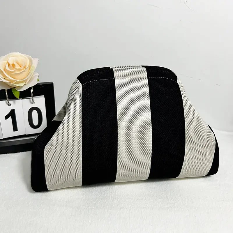 Women's Striped &amp; Diamond Dot Cloud Handbag – Lightweight Clip-Top Crossbody Bag for Everyday Style 👜