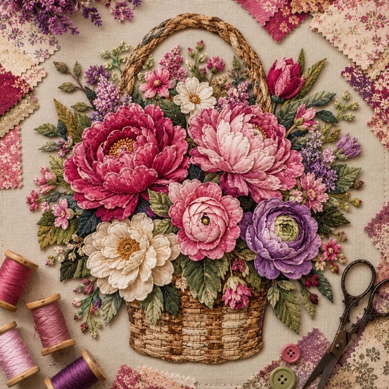 🔥HOT SALE 50% OFF - 🌸Floral Basket Patchwork DIY Kit | 3D Layered Fabric Flower Art Craft for Home Decor & Gifts