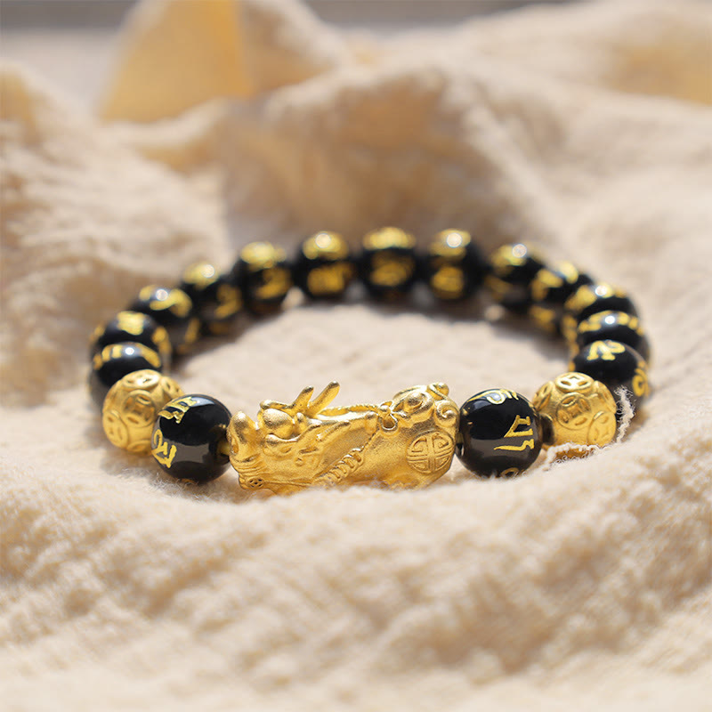 Black Onyx Om Mani Padme Hum Beads Pixiu Bracelet