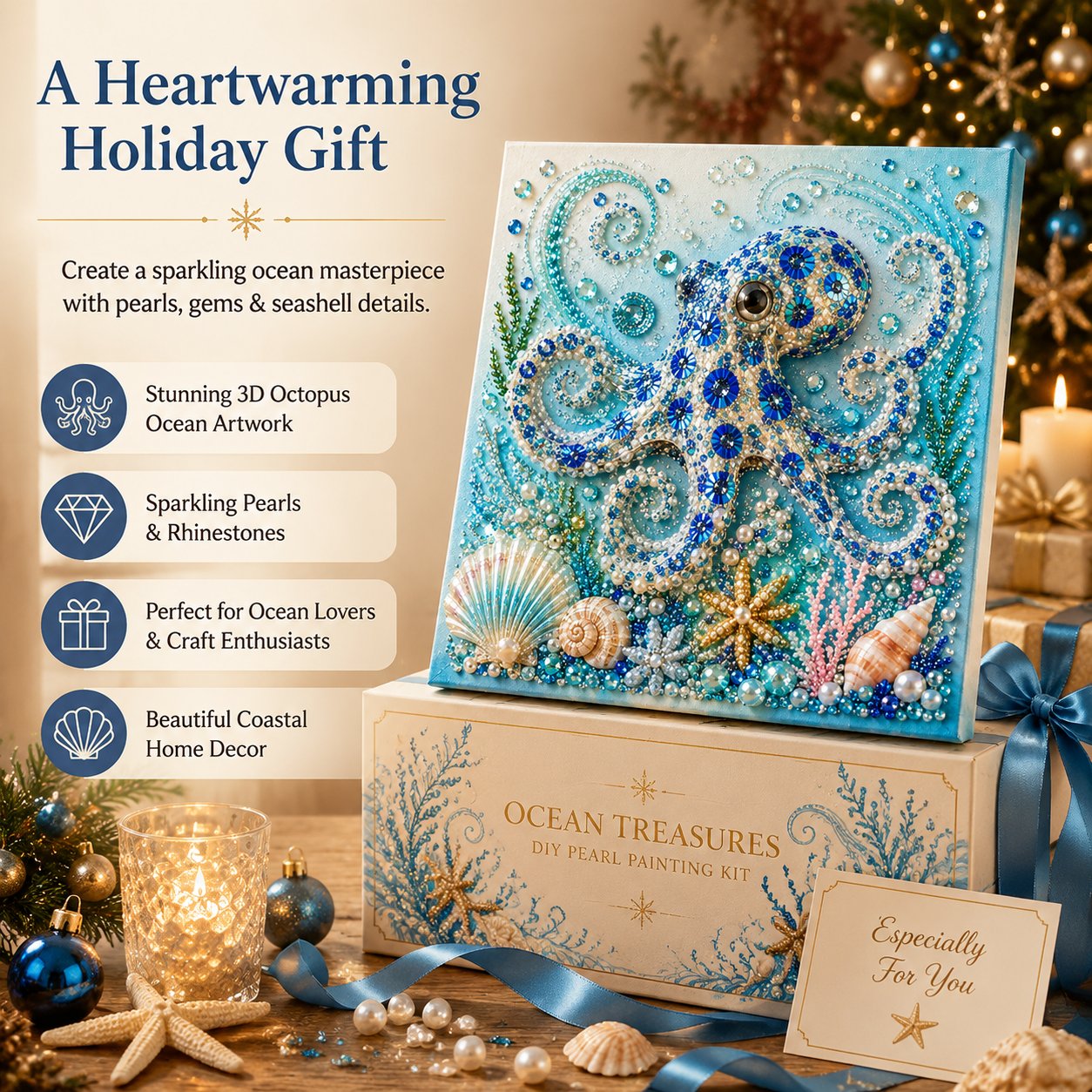 🌊Premium 3D Pearl Ocean Wall Art Kit | Luxury Ocean Theme CanvaAs with Scratch-Resistant Non-Fading Pearl Beads DIY Coastal Decor 🐚✨