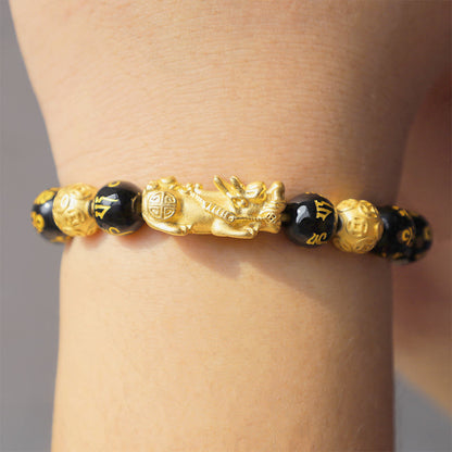 Black Onyx Om Mani Padme Hum Beads Pixiu Bracelet