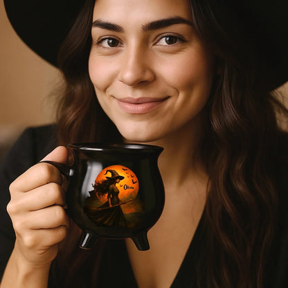 Custom Witch Cauldron Coffee Mug - Personalized Halloween Witchy Gifts For Besties, Sisters, BFF, Family, Yourself - Witching You A Wicked Brew