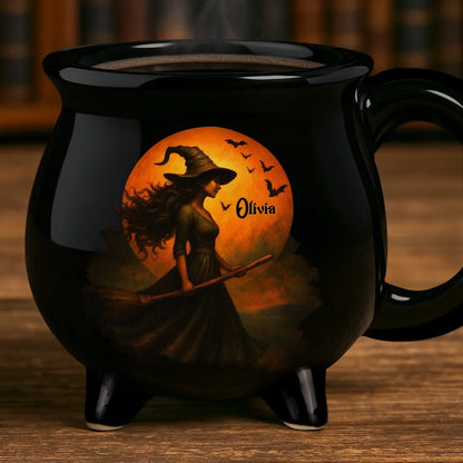 Custom Witch Cauldron Coffee Mug - Personalized Halloween Witchy Gifts For Besties, Sisters, BFF, Family, Yourself - Witching You A Wicked Brew