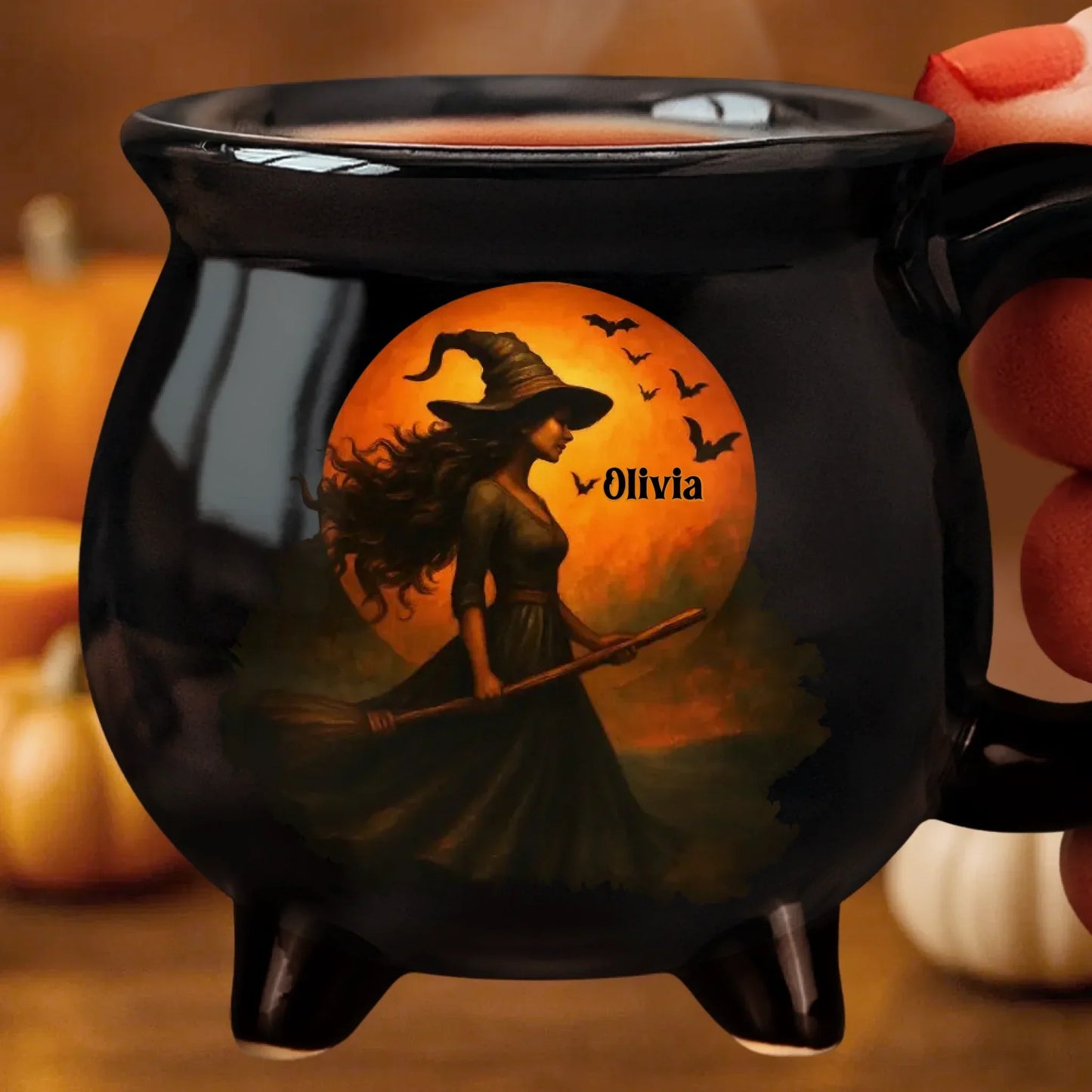 Custom Witch Cauldron Coffee Mug - Personalized Halloween Witchy Gifts For Besties, Sisters, BFF, Family, Yourself - Witching You A Wicked Brew