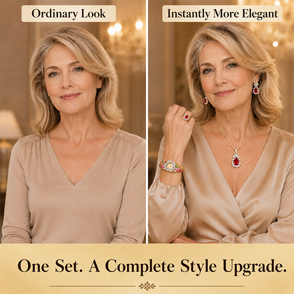 Elegant Floral Crystal Watch & Matching Jewelry Set for Women