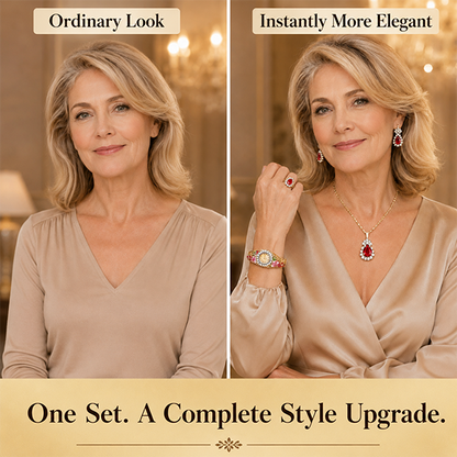 Elegant Floral Crystal Watch & Matching Jewelry Set for Women