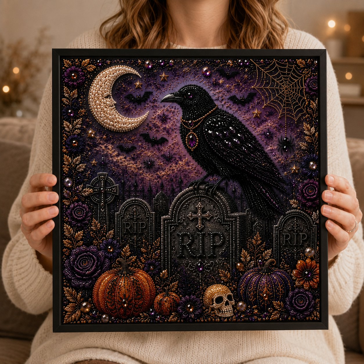 🔥Last Day 49% OFF - 👻 Cute Ghosts Pumpkins 3D Pearl Mosaic Art Kit Halloween Decor (No Mess, Beginner), Age 8+