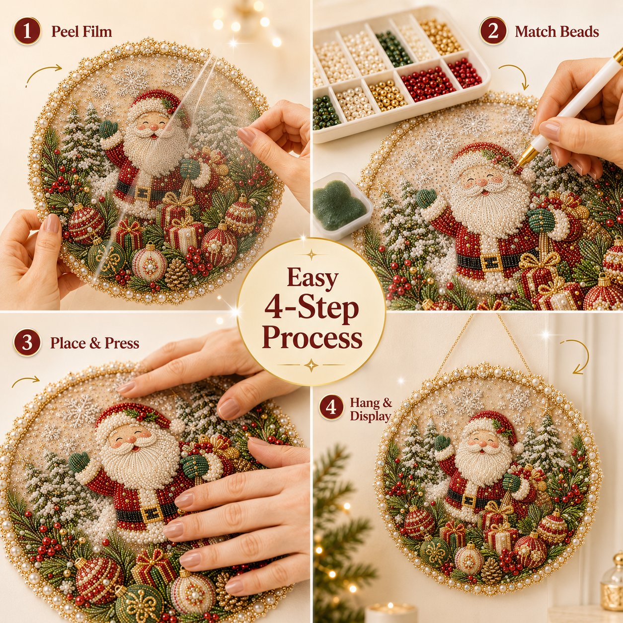 ✨ Four Seasons & Holiday Pearl Art Hanging Wreath Kit | Luxury Flocked Canvas with Scratch-Resistant Non-Fading Pearl Beads DIY Handmade Seasonal Decor 💎
