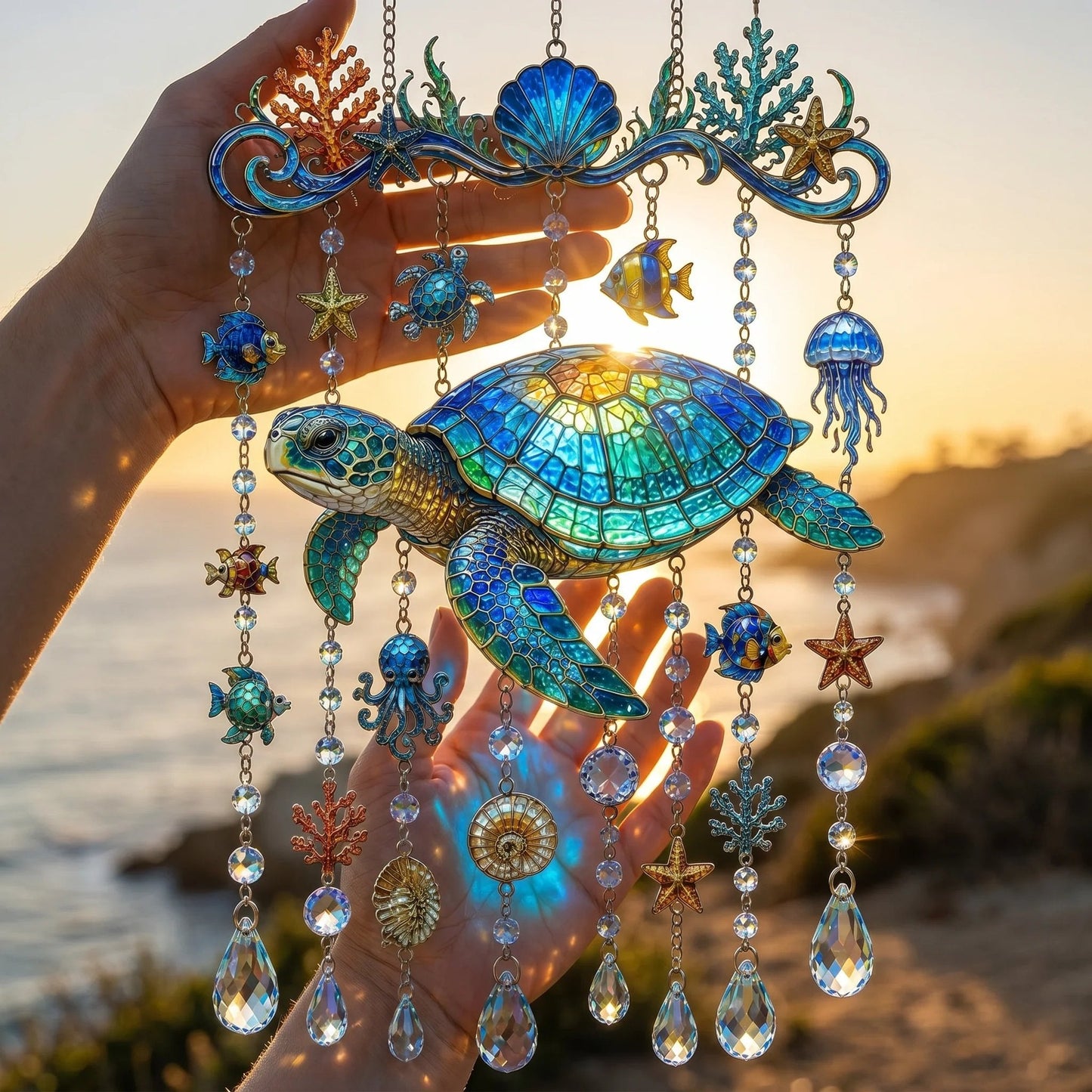 🐋 Ocean-Themed Crystal Wind Chime – Bring the Ocean Glow to Your Garden