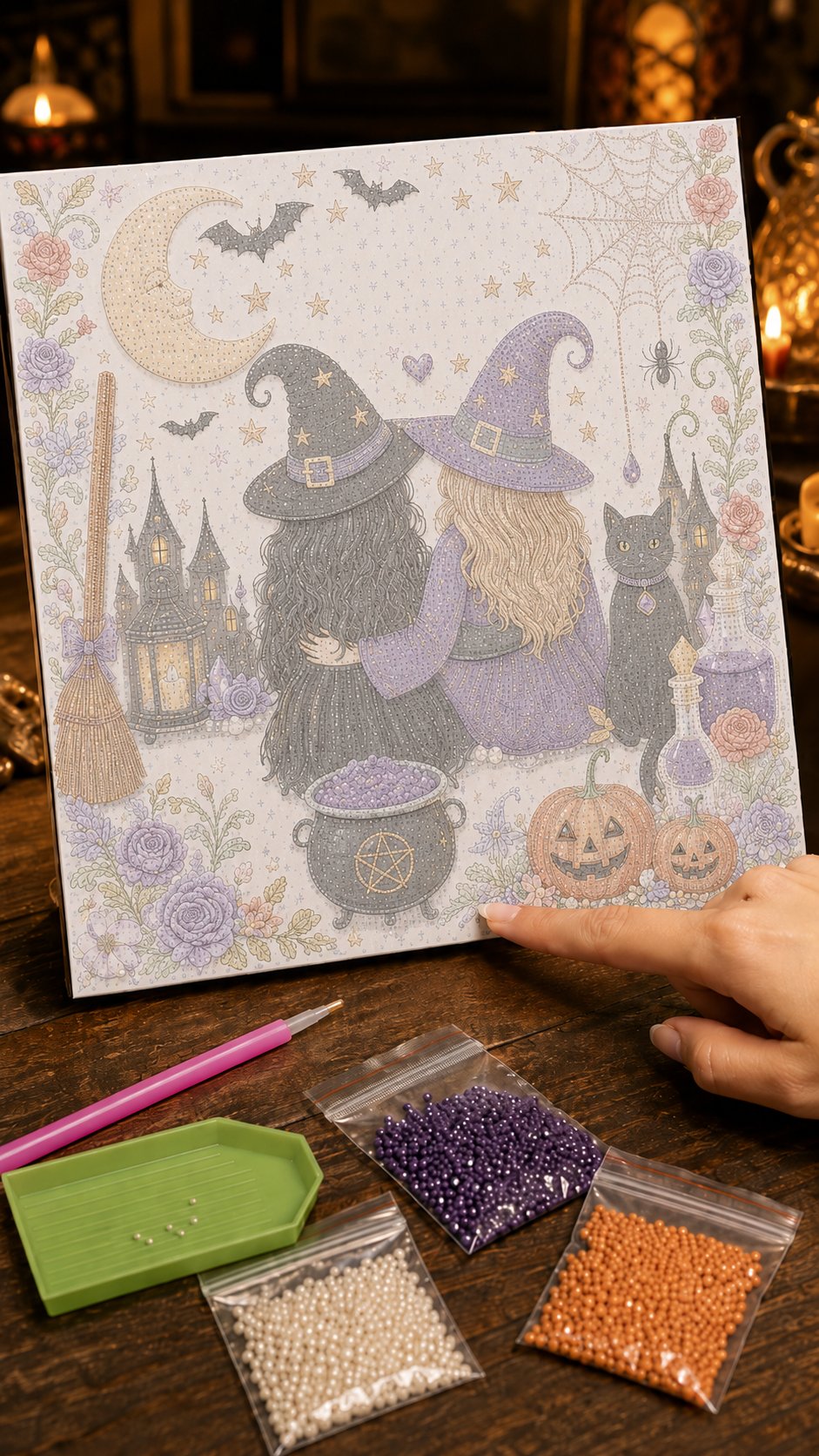 🔥Last Day 49% OFF - 👻 Cute Ghosts Pumpkins 3D Pearl Mosaic Art Kit Halloween Decor (No Mess, Beginner), Age 8+