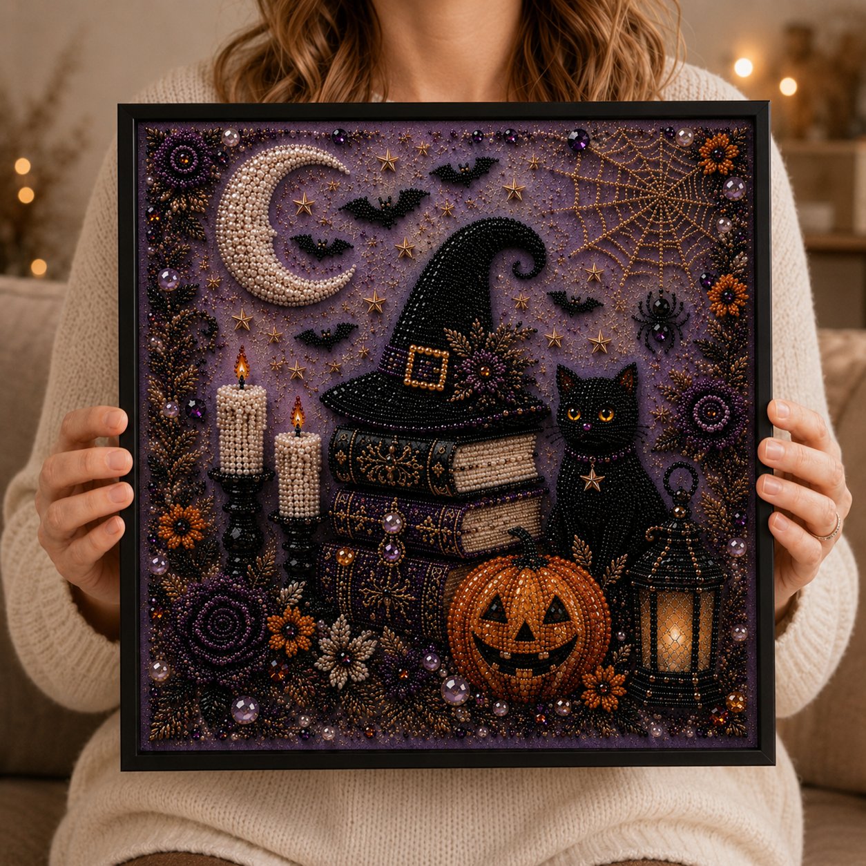 🔥Last Day 49% OFF - 👻 Cute Ghosts Pumpkins 3D Pearl Mosaic Art Kit Halloween Decor (No Mess, Beginner), Age 8+