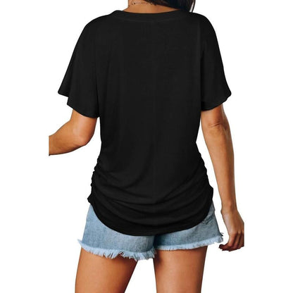 🔥Last Day 65% OFF - Womens Short Sleeve V Neck Dolman Tops with Side Shirring Loose Fit Shirts