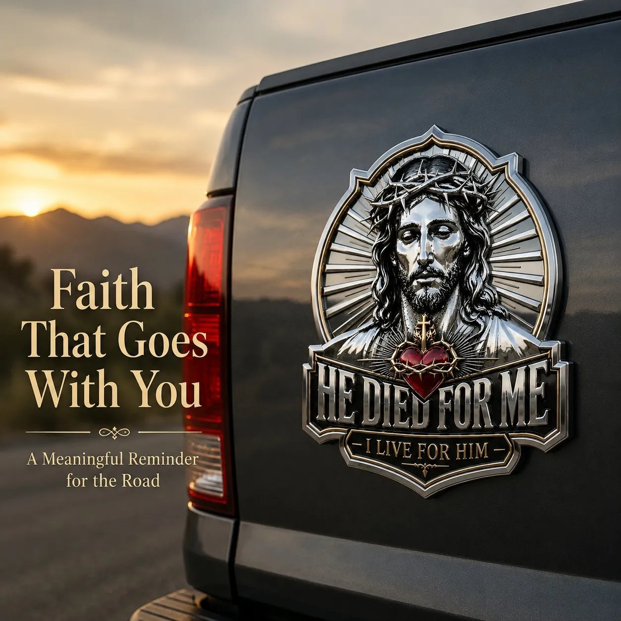 ❤️He Died For Me 3D Metal Emblem ✝️ | Waterproof • No Fade • No Rust • Adhesive & Magnetic (2-in-1) 🧲