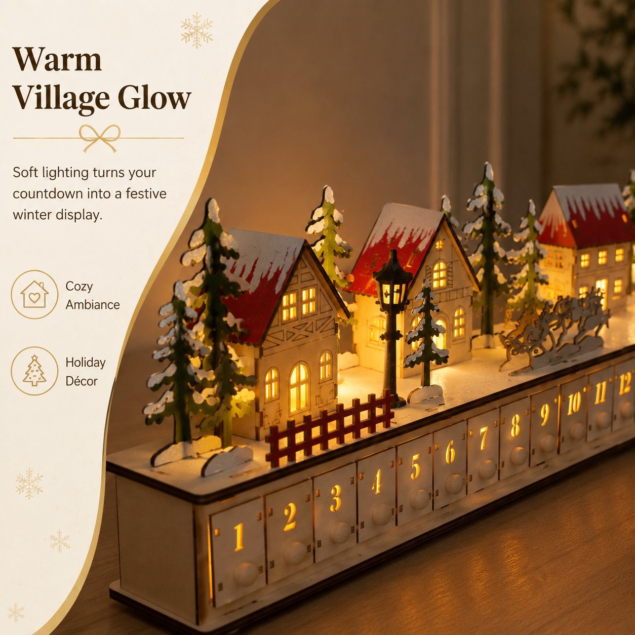 Wooden Village Advent Calendar With Led Glow