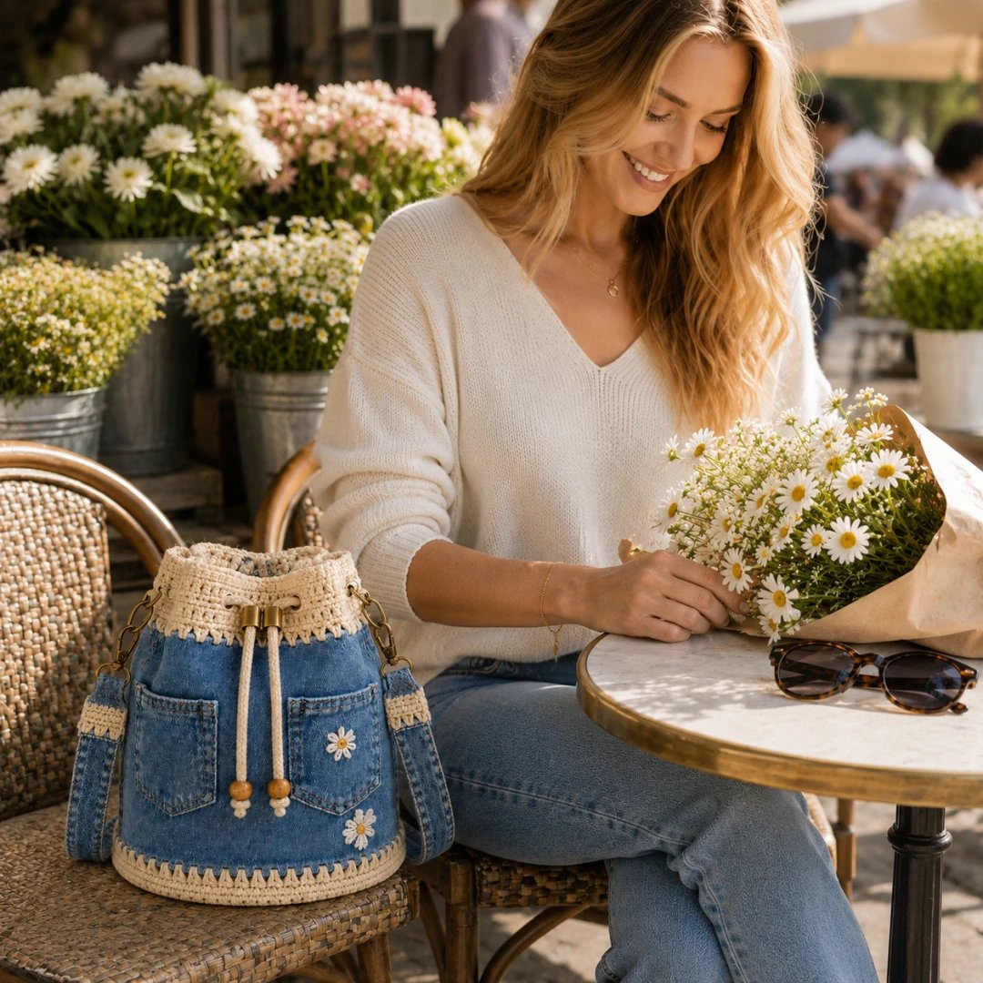 🔥HOT SALE 50% OFF✨👜Denim Crochet Bucket Bag