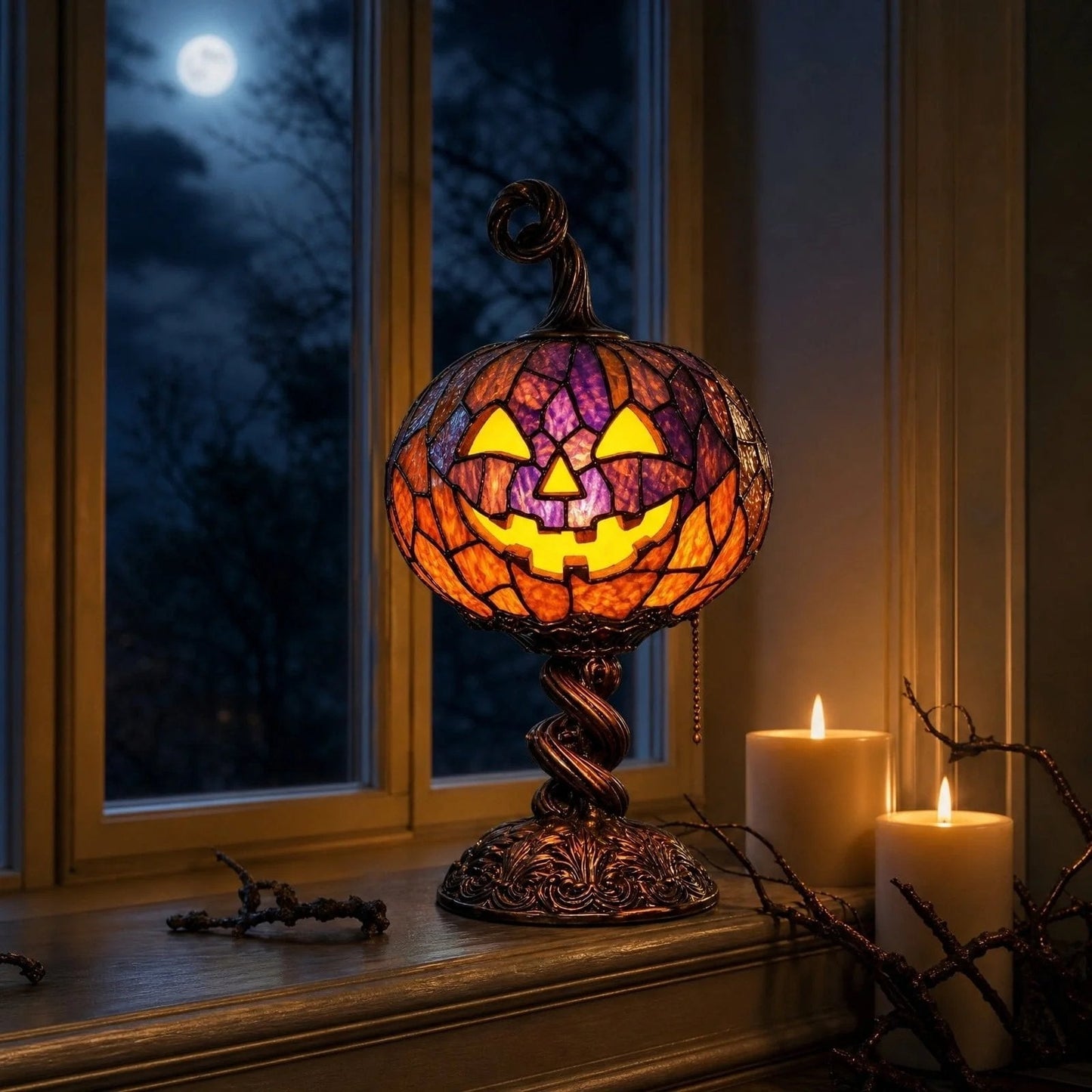 🎃Halloween Stained Glass Style Pumpkin Table Lamp✨✨
