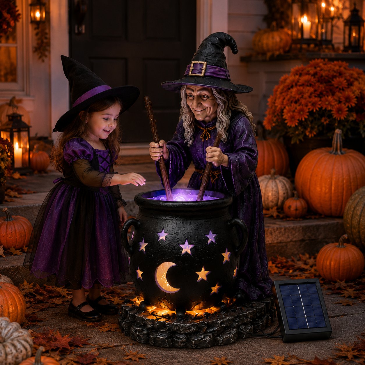 ☀️🔮Solar Witch & Glowing Cauldron Halloween Garden Light