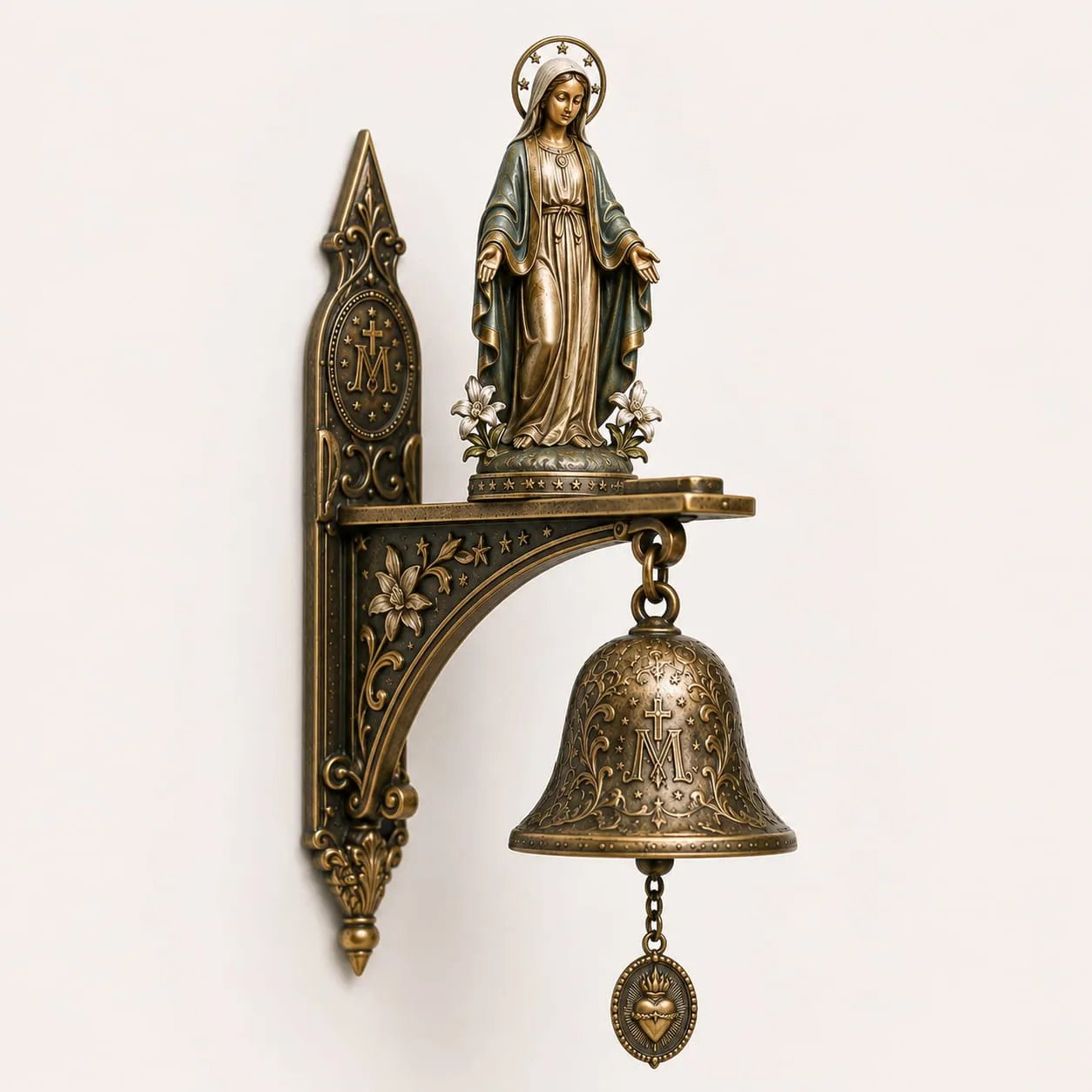 ✨ Our Lady of Grace Bronze Miraculous Medal Wall Bell | 🙏Catholic Religious Home & Garden Decor"